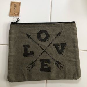 NWT cosmetic pencil pouch with zipper, distressed canvas cotton bag
